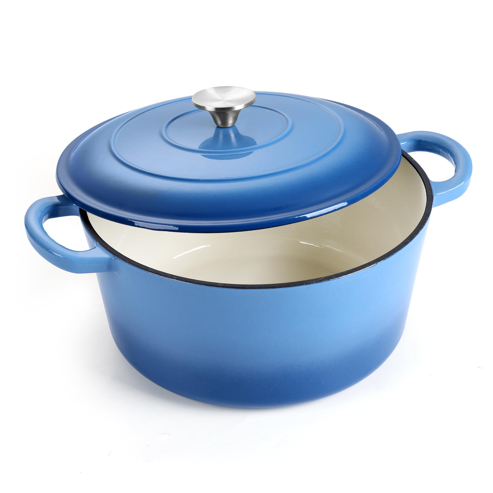 E-far 6 Quart Enameled Cast Iron Dutch Oven with Lid, Round Dutch Oven Pot Nonstick Cookware for Braising, Stews, Roasting, Bread Baking, Cooking, Heavy Duty, Induction & Oven Safe - Blue