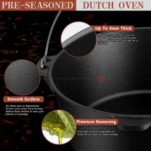 Joyfair 7qt Camp Dutch Oven Set of 4, Pre-seasoned Cast Iron Pot & Griddle Skillet, Campfire Accessories For Stewing Casserole/baking Sourdough Bread, Including Lid Lifter/Iron Stand/Cleaner