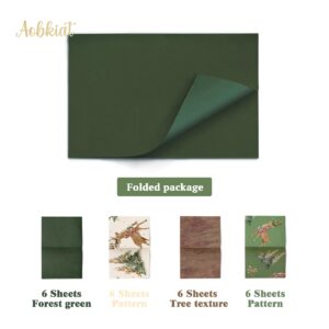 Aobkiat Wrapping Tissue Paper for Christmas Gift Bag,24 Sheets Green Tree with Animal Wrap Paper for Family Friends Gift Wrap,DIY Craft,Present Packaging,20x15inch/Sheet