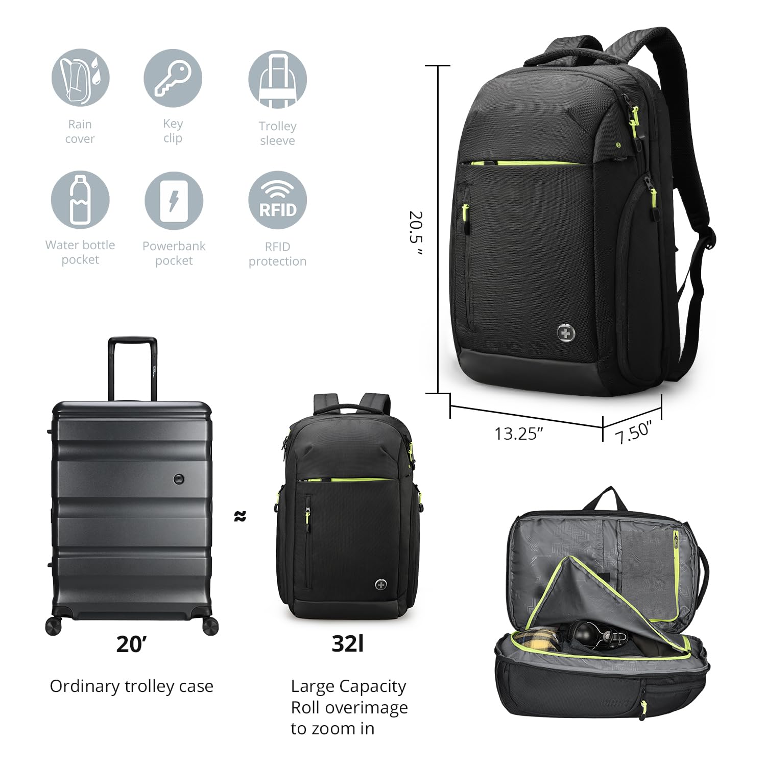 Swissdigital Design large travel backpack for men,17 Inch large Laptops Backpack with USB Charging Port,Carry on Business Anti-thief Backpack With RFID Protection (JAVA SD805-01)