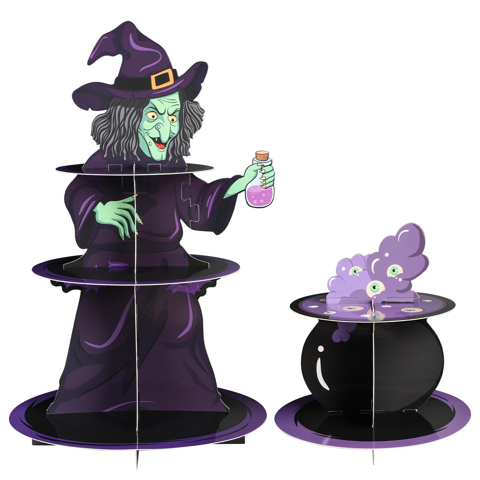 Halloween Cupcake Stand for 24 Cupcakes Witch and Poison Halloween Cupcake Decorations Cardboard Cupcake 3 Tier and 2 Tier Set Halloween Party Supplies. (Witch)