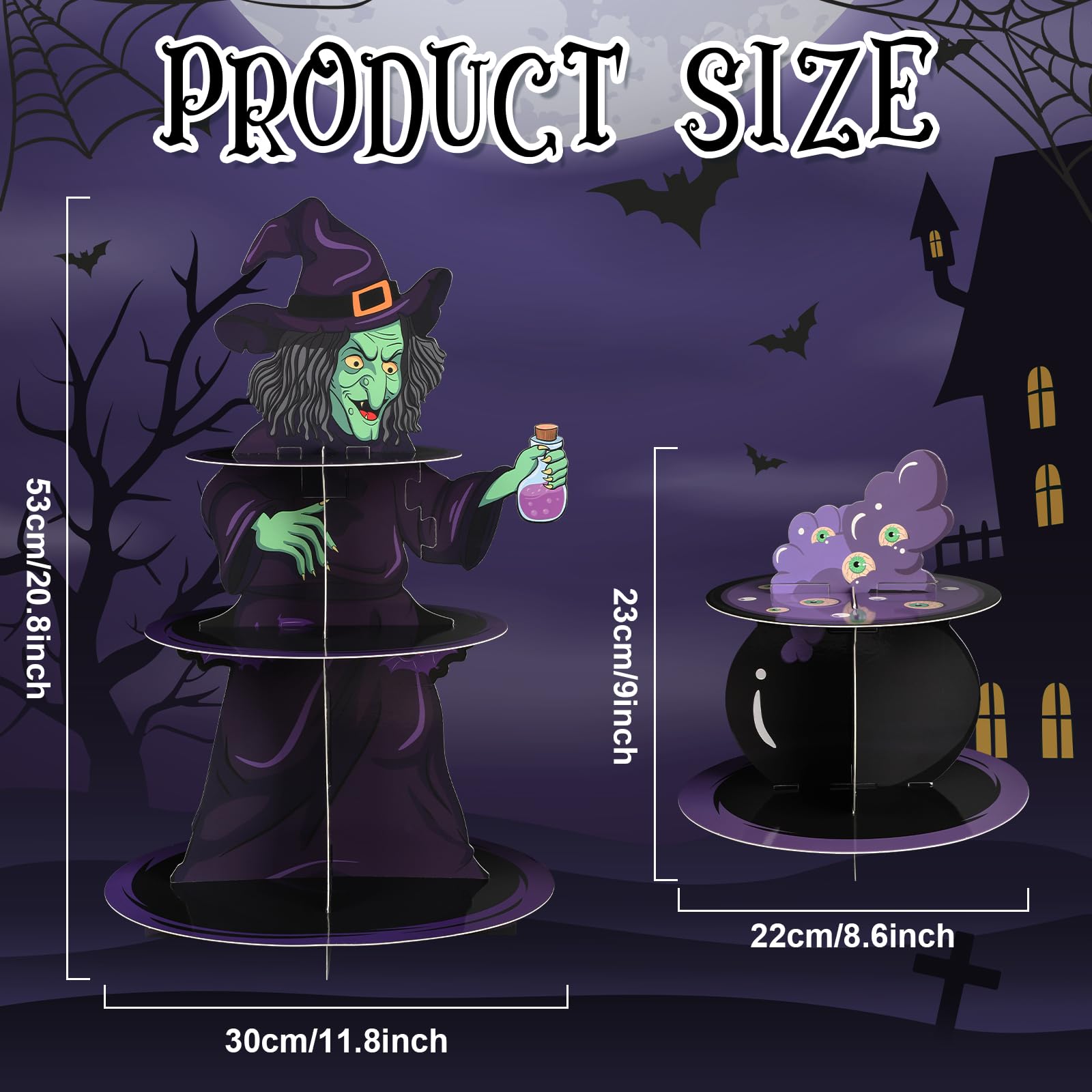 Halloween Cupcake Stand for 24 Cupcakes Witch and Poison Halloween Cupcake Decorations Cardboard Cupcake 3 Tier and 2 Tier Set Halloween Party Supplies. (Witch)