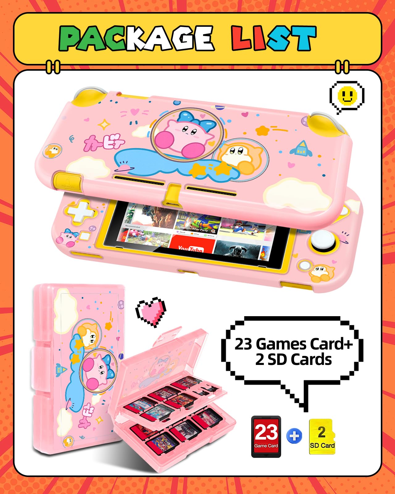 Xinocy (2in1 for Nintendo Switch Lite Case +24 Switch Game Holder Cute Cartoon Character Anime Slim Protective Cases Hard Shell for Kids Boys Teens Girls Girly Funny Covers for Switch Lite 2019