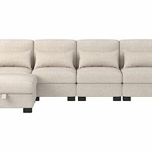 Sunrise Coast Modular Sofa Couch 130" Convertible L Shaped Sofas&Couches with Movable Ottoman Sectional, Beige