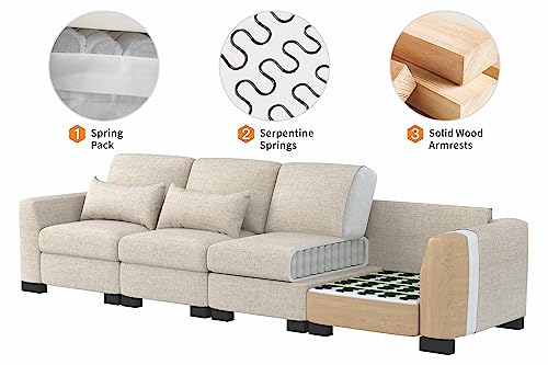 Sunrise Coast Modular Sofa Couch 130" Convertible L Shaped Sofas&Couches with Movable Ottoman Sectional, Beige