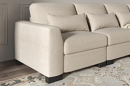 Sunrise Coast Modular Sofa Couch 130" Convertible L Shaped Sofas&Couches with Movable Ottoman Sectional, Beige