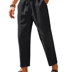 COOFANDY Mens Linen Pants Casual Drawstring Trousers Lightweight Yoga Beach Hippie Summer Pants Black