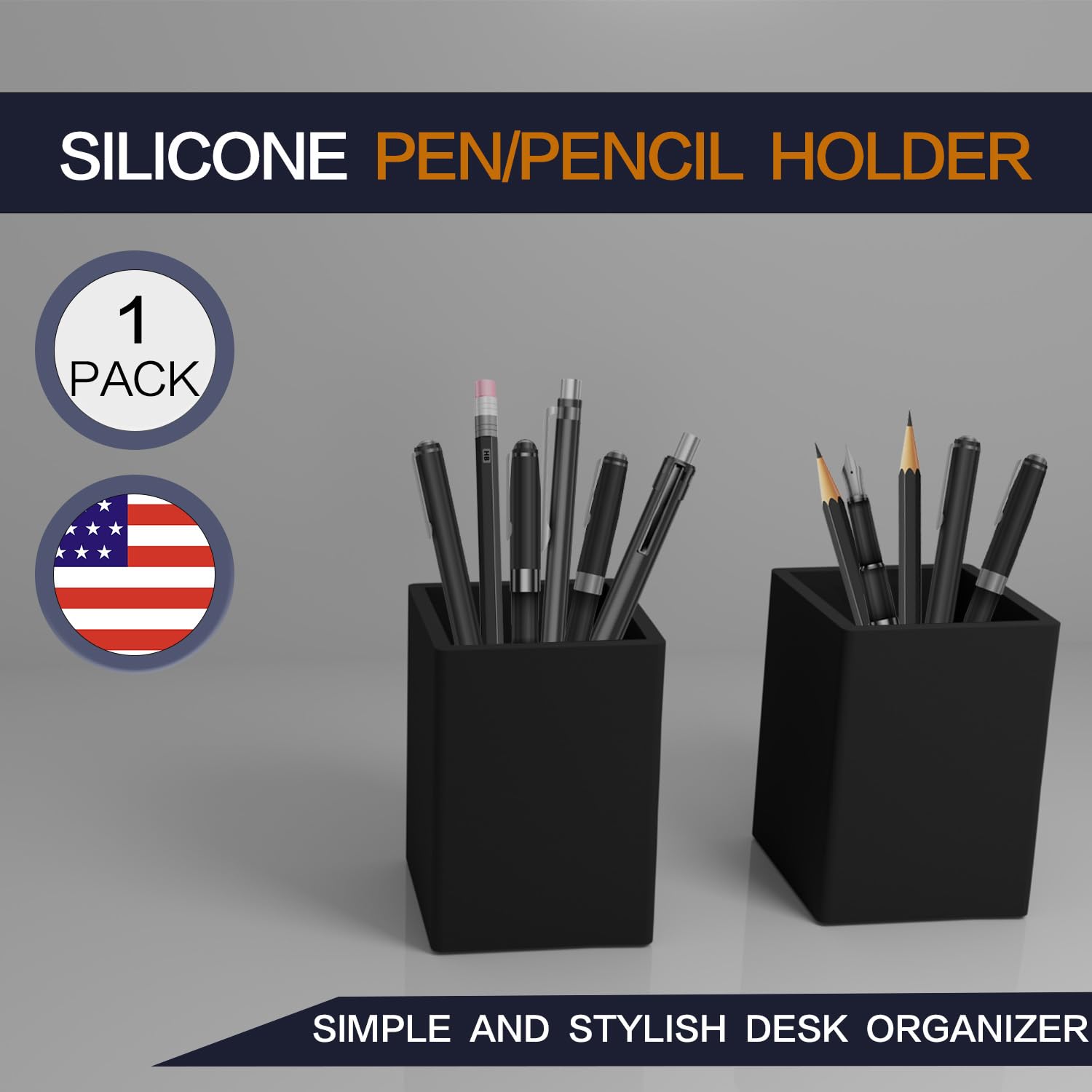 Silicone Pen And Pencil Holder For Desk，5mm Thick Silicone Pen Holder For Keeping Your Workspace Tidy And Organized，A Practical Design And Must-Have Pen Holder For Your Desktop Needs (1 PACK BLACK)