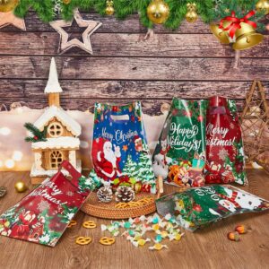 Cholemy 120 Pcs Christmas Merchandise Bags Bulk Christmas Plastic Bags 8 x 10 in Christmas Favor Gift Bag Christmas Party Favor Bags with Handle for Shopping Holiday Boutique Treat(Bright Style)