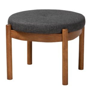 Baxton Studio Iliana Footstool, One Size, Dark Grey/Walnut Brown