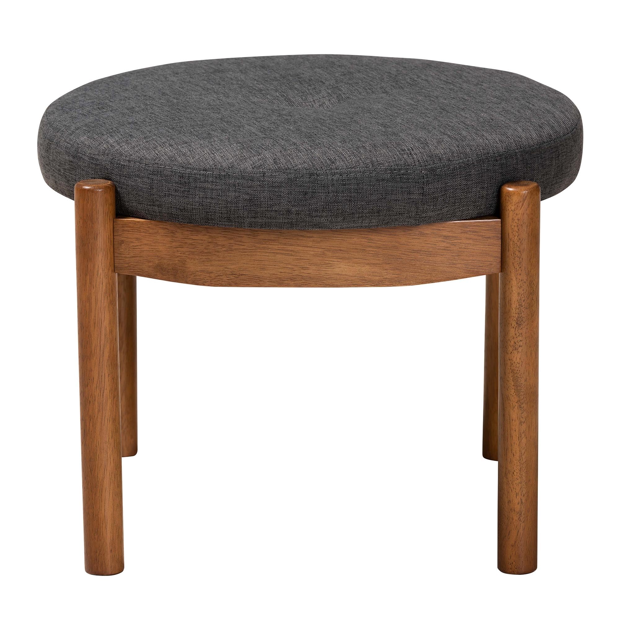 Baxton Studio Iliana Footstool, One Size, Dark Grey/Walnut Brown