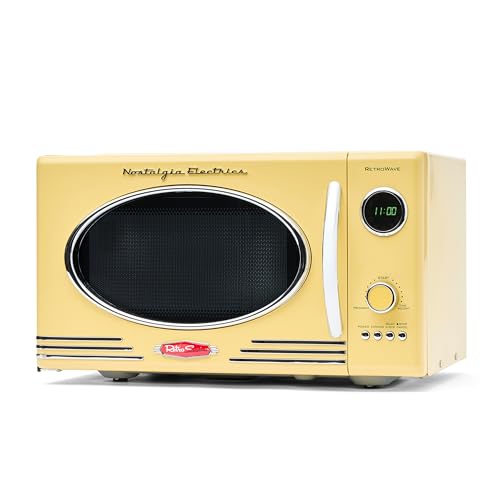 Nostalgia Retro Microwave - Countertop Microwave Oven - Includes 12 Pre-Programmed Settings and Digital Clock - 0.9 CU Ft. - 800 Watts - Yellow