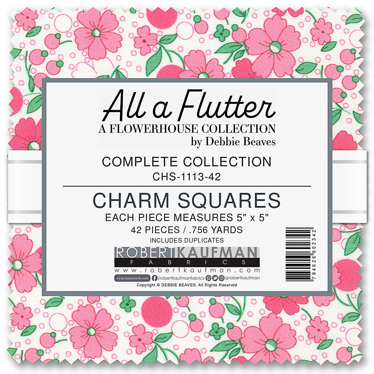 Debbie Beaves Flowerhouse All a Flutter Charm Square 42 5-inch Squares Robert Kaufman CHS-1113-42