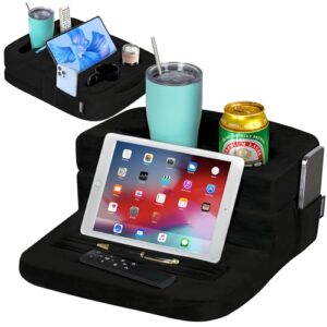 TabCouchCaddy - Couch Cup Holder Tray & Tablet Pillow Stand - Bed, Couch Caddy, Sofa, RV & Car - Holds Drinks, Snacks, Remotes, Phones, Tablet - iPad, Galaxy Tab Compatible | Bed Cup Holder (Black)