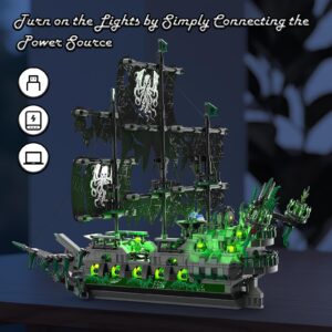 JMBricklayer Pirate Ship Building Toys with Lights, Ghost Ship Flying Dutchman Model Ship Boat 40001, Toy Building Sets for Adults, Halloween Decor Christmas Birthday Gifts for Boys Girls 14+