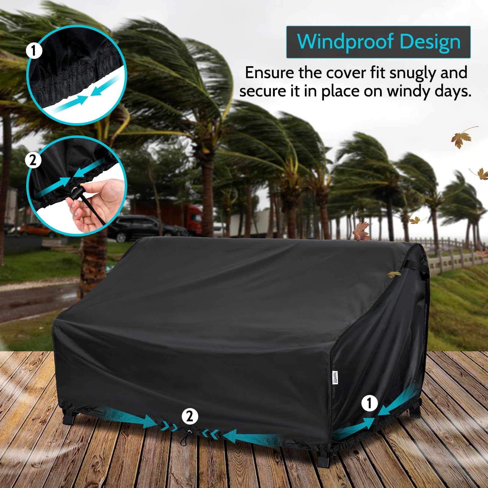 Varietyface Patio Furniture Covers Waterproof, 3-Seater Outdoor Sofa Covers Sunproof,Durable Lawn Furniture Covers, Fits up to 88Wx40Dx33H inches, Black