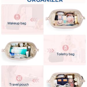 BAGSMART Makeup Bag Travel Cosmetic Bag, Puffy Padded Make Up Bags for Women Makeup Organizer Case, Wide-open Pouch Purse Travel Essentials Toiletries Accessories Brushes, Pink