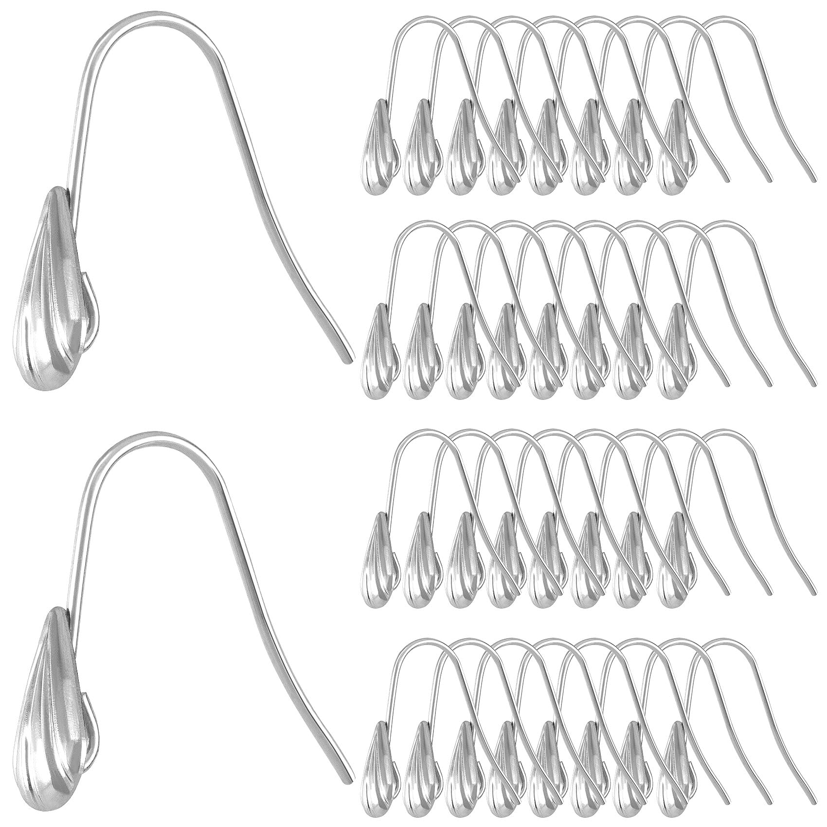 HIZNIC 50PCS Hypoallergenic Leverback Earring Hooks 18K Silver Ear Wires with Dangle Loops for Jewelry Findings Making Craft