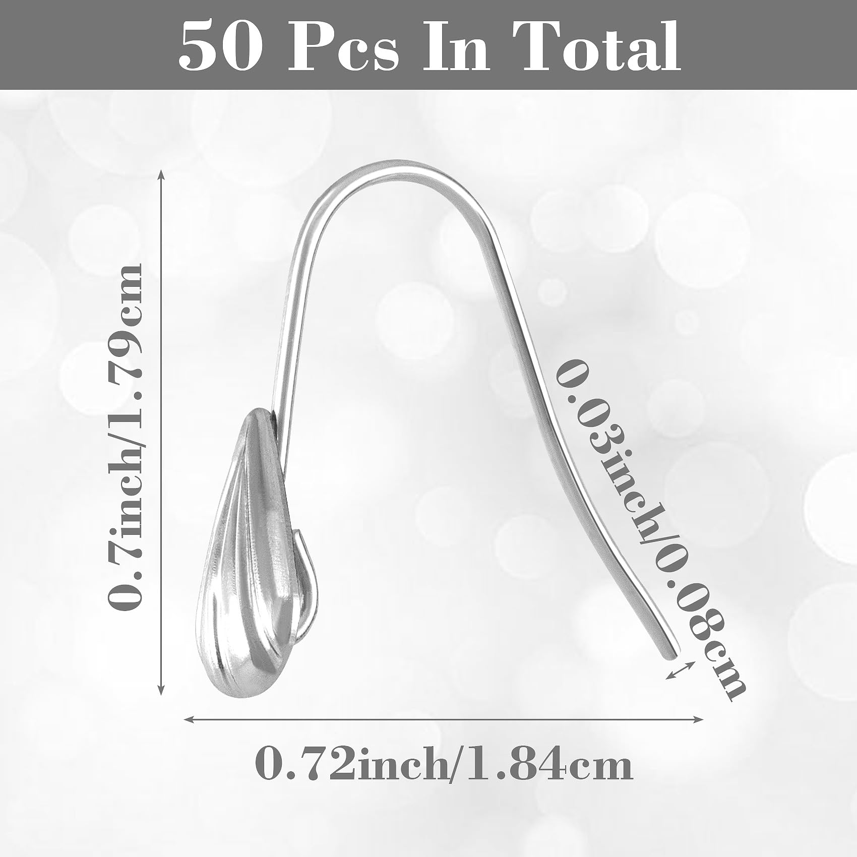 HIZNIC 50PCS Hypoallergenic Leverback Earring Hooks 18K Silver Ear Wires with Dangle Loops for Jewelry Findings Making Craft