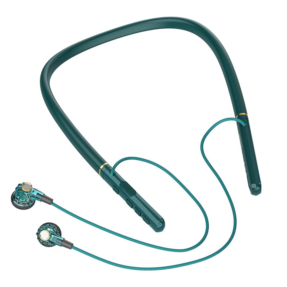 BX-05 Wireless Neckband Headphones w/Mic in-Ear Magnetic Earphone,Crystal-Clear Calls, Fast Charging, IPX4 Sweatproof Deep Bass Headset for Phone Call Music Sports (Green)