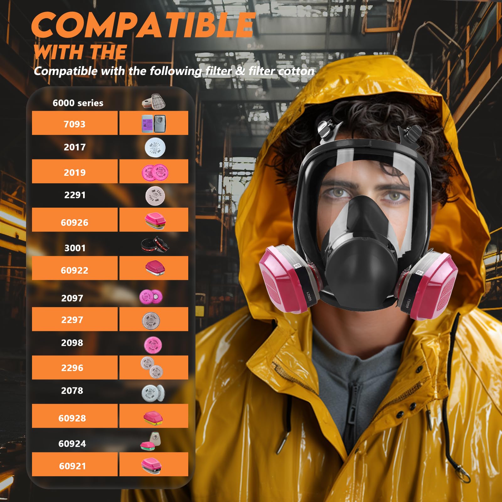 Full Face Respirator Gas Mask: 6800 Reusable Respirator Mask with Filters 60921 & 2097 - Dust Mask Anti Fog Against Organic Vapor Fumes Gases for Spray Paint Chemicals Epoxy Resin Welding Sanding