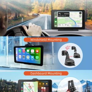 cogamichi Portable Car Stereo with Apple Carplay&Android Auto, 7 Inch HD IPS Touch Carplay Screen for Car Plug in, Wireless Carplay Dash Mount with Bluetooth, GPS Navigation, Mirror Link, Siri Voice