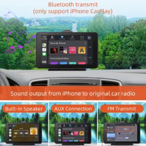 cogamichi Portable Car Stereo with Apple Carplay&Android Auto, 7 Inch HD IPS Touch Carplay Screen for Car Plug in, Wireless Carplay Dash Mount with Bluetooth, GPS Navigation, Mirror Link, Siri Voice