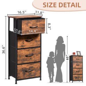 Somdot Tall Dresser for Bedroom, 4 Drawer Storage Organizer Chest of Drawers with Removable Fabric Bins for Living Room Closet Bedside Nursery Laundry Entryway Hallway, Wood Grain Print