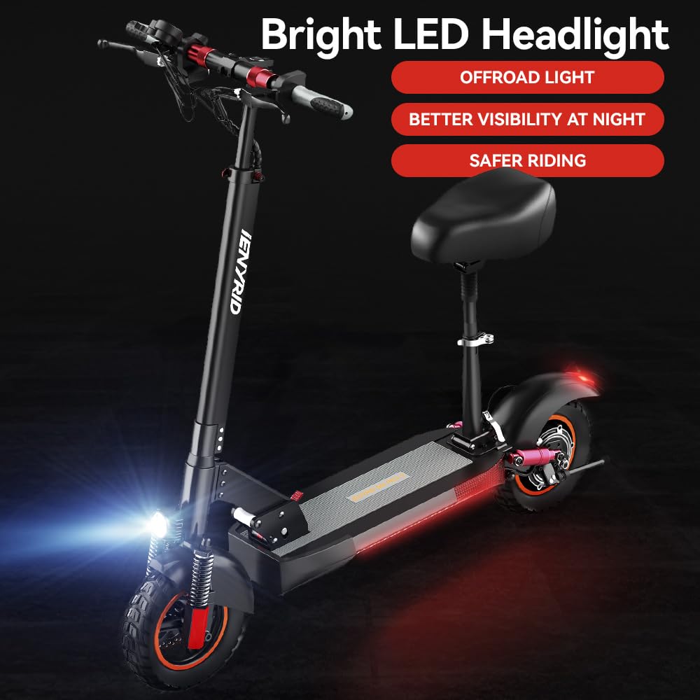 Electric Scooter for Adults, Electric Scooter with Seat, 10" Pneumatic Tires E Commuting Scooter, 28 Mph Top Speed & 31 Miles Max Range