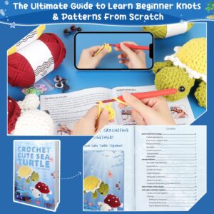 Katech Crochet Kit for Beginners-Super Easy Beginner Crochet Animal Kit for Adults Kids with Step-by-Step Video Tutorials, Easy-to-See Stitches Yarn for Beginners Crochet Turtle Kit Making