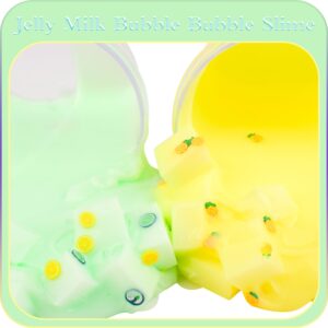 2 Packs Jelly Cube Milk Slime Kit,Non Sticky,Super Soft Sludge Water Slime Toy,Birthday Gifts for Kids,DIY Crystal Boba Slime Party Favor for Girls & Boys(Cyan,Yellow)