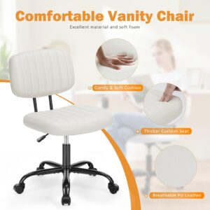 Sweetcrispy Small Office Desk Chair with Wheels Armless Comfy Computer Chair with Lumbar Support, PU Leather Low Back Adjustable Height 360° Rolling Swivel Task Chair Without Arm for Home, Bedroom