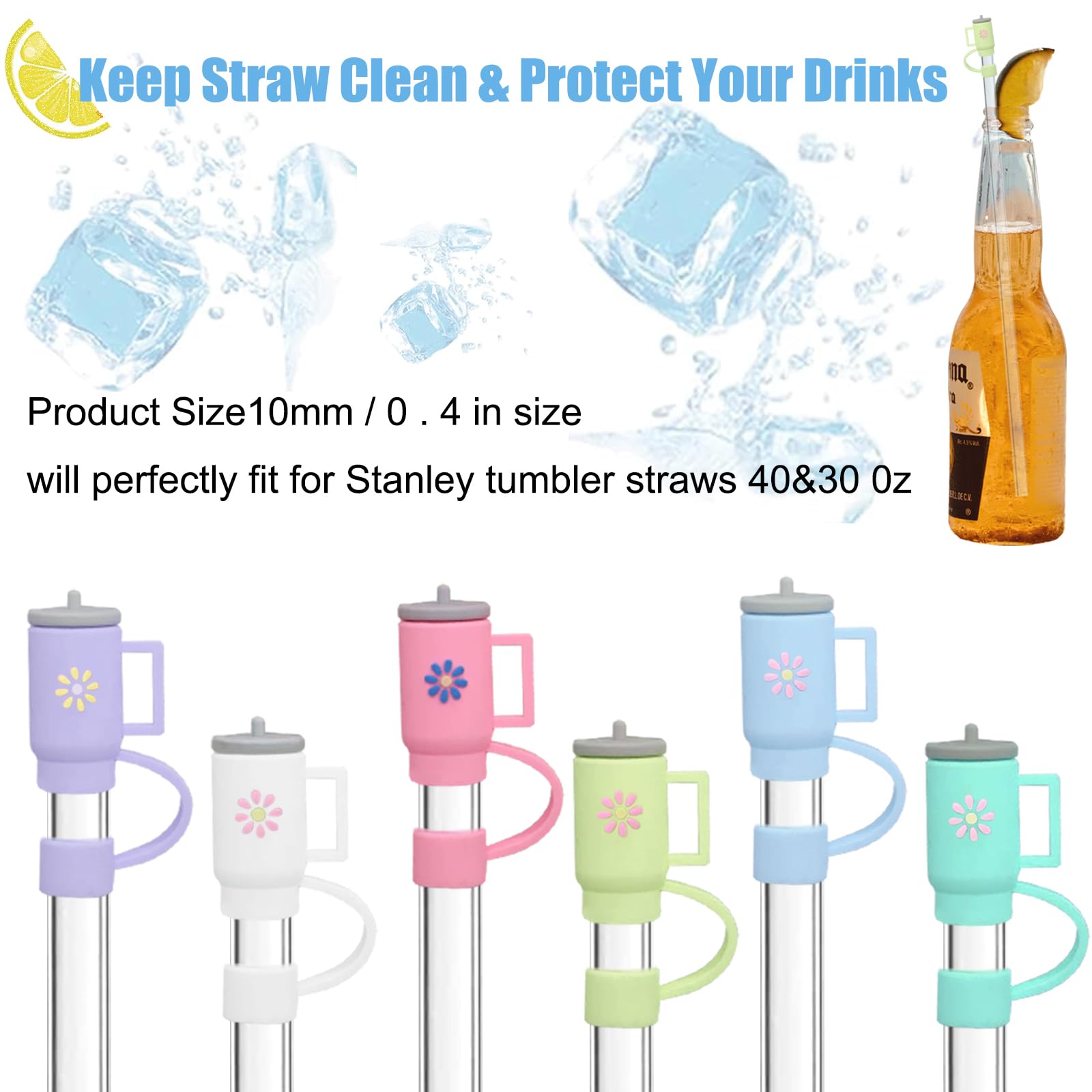 GLBEAR Straw Cover Cap for Stanley Cup, Silicone Straw Topper Compatible with Stanley 30&40 Oz Tumbler with Handle,Straw Protectors, 10mm Reusable Straw Covers (mini cup)