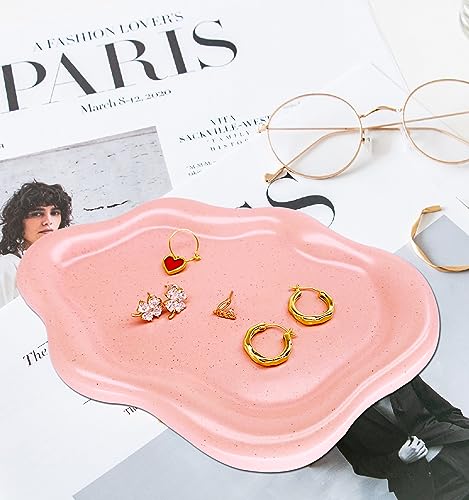 Ceramic Jewelry Dish for Women, Jewelry Tray Trinket Dish Vanity Tray, Cloud Jewelry Plate, Watch Keys Tray Ring Dish Holder for Mother's Day/Christmas/Thanksgiving/BirthdayGift, Spotted Pink