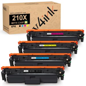 v4ink 210x w2100x toner cartridge (with chip) compatible replacement for hp 210x 210a w2100a w2100x w2101x w2102x w2103x high yield for pro 4201dw 4201dn mfp 4301fdw 4301fdn 4301dw printer ink, 4-pack