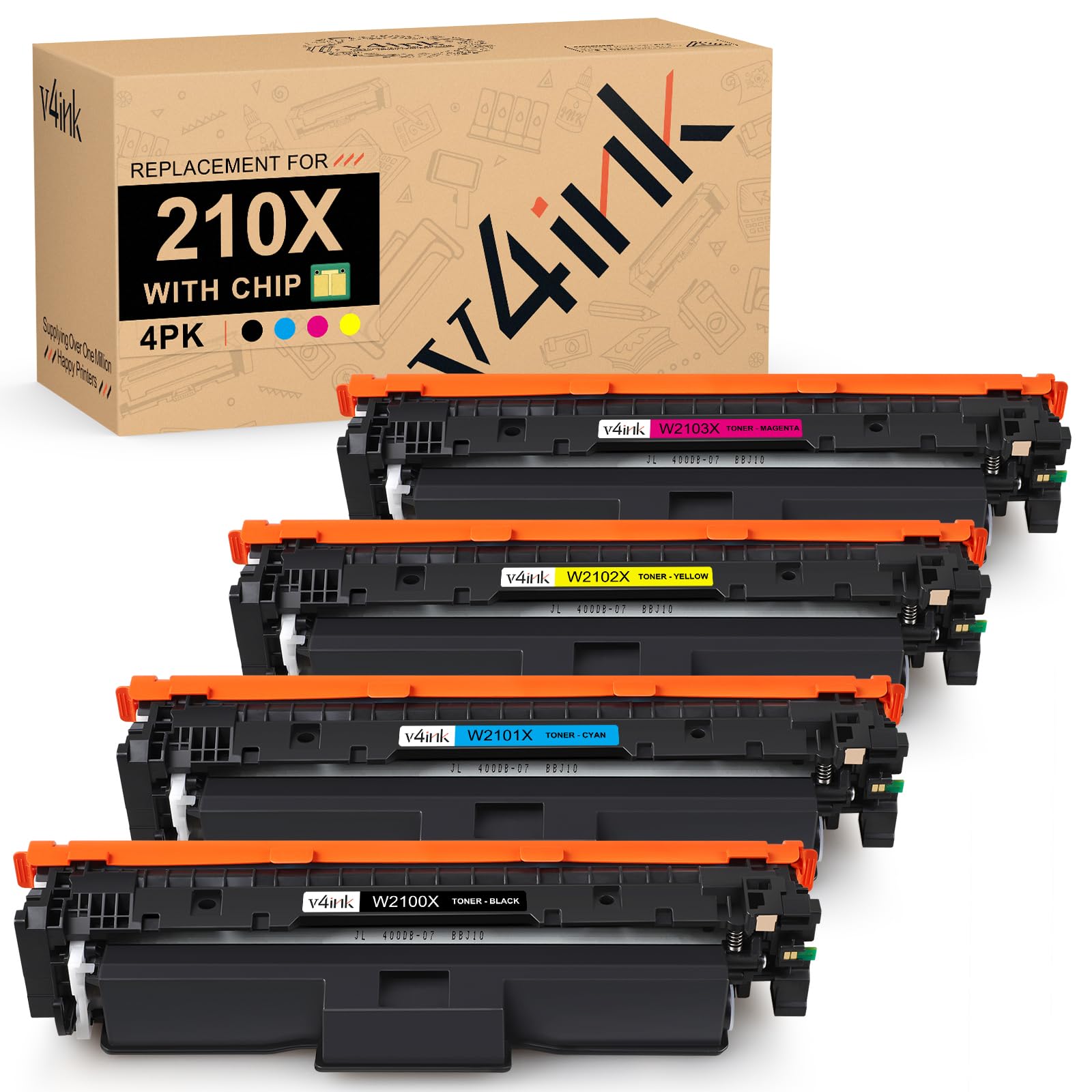 v4ink 210X W2100X Toner Cartridge (with Chip) Compatible Replacement for HP 210X 210A W2100A W2100X W2101X W2102X W2103X High Yield for Pro 4201dw 4201dn MFP 4301fdw 4301fdn 4301dw Printer Ink, 4-Pack