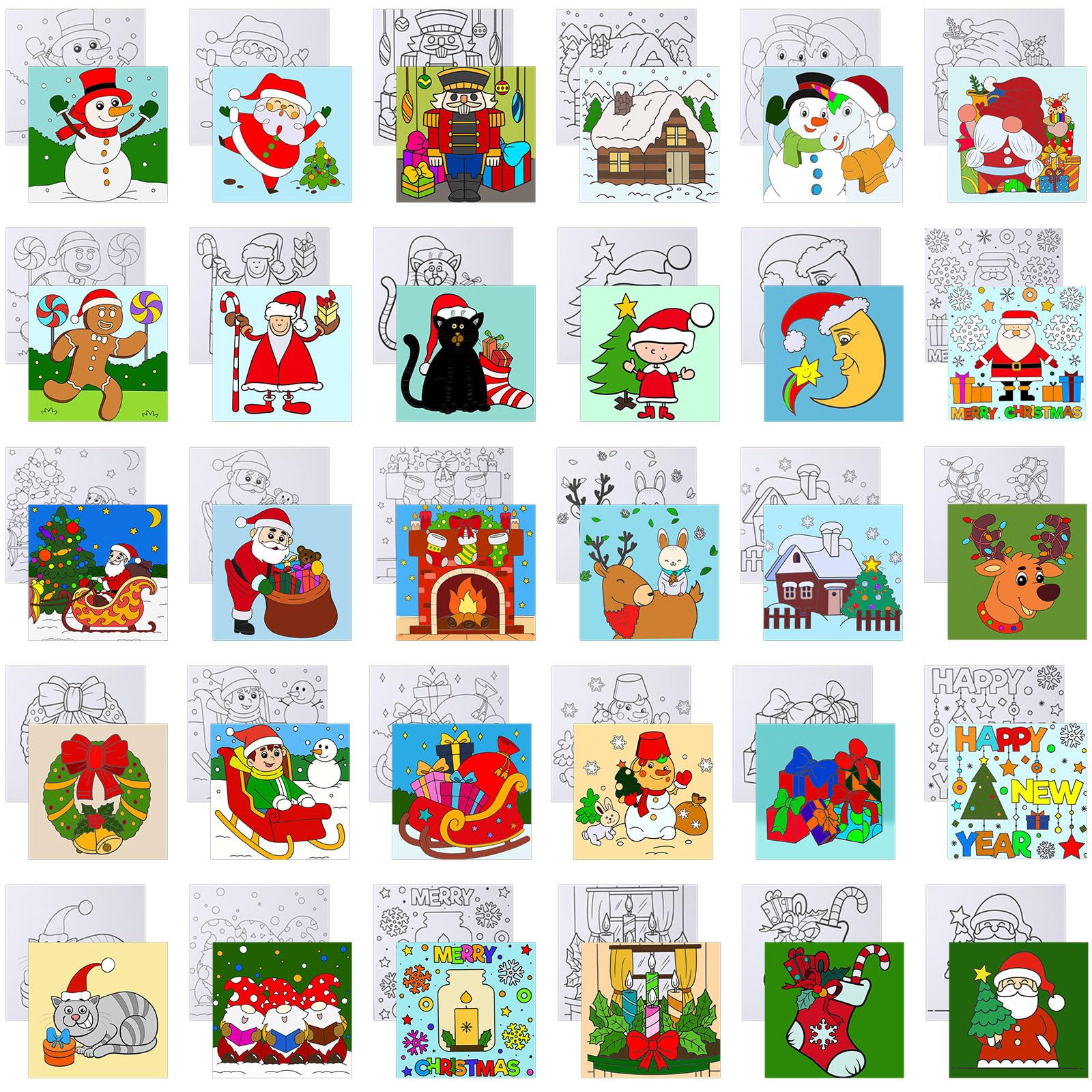 Tenceur 30 Pcs Pre Drawn Stretched Canvas 8 x 8 Inch Pre Drawn Canvas for Painting Coloring Canvas Preprinted Canvas to Paint for Adults Kids Party Favor DIY Art Supplies (Santa Claus)