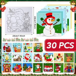 Tenceur 30 Pcs Pre Drawn Stretched Canvas 8 x 8 Inch Pre Drawn Canvas for Painting Coloring Canvas Preprinted Canvas to Paint for Adults Kids Party Favor DIY Art Supplies (Santa Claus)