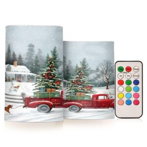 kcldeci flameless candles merry christmas red truck battery operated candle led flameless candles remote control candles outdoor led flameless pillar candles set of 2