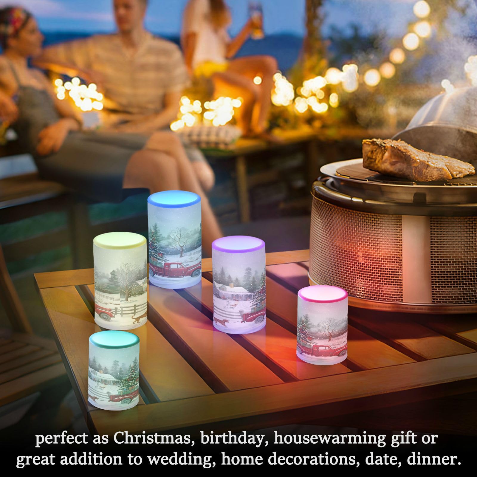 Kcldeci Flameless Candles Merry Christmas Red Truck Battery Operated Candle LED Flameless Candles Remote Control Candles Outdoor LED Flameless Pillar Candles Set of 2