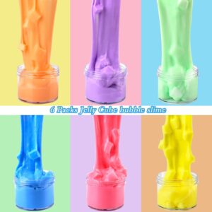 6 Pack Jelly Cube Slime, Soft and Glossy Clear Slime, DIY Stress Relief Sludge Slime Toys, Birthday Gift, Party Favors Slime Kit for Girls and Boys