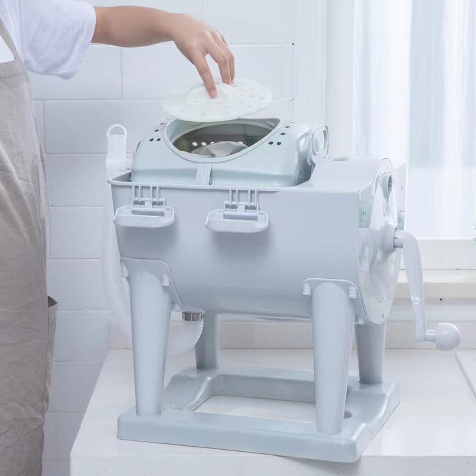 Portable Hand-Operated Drum Washing Machine, Non-Electric Manual Clothes Washer Dehydration, Hand Crank Laundry Wringer Washing Machine, Spin Dryer for Camping Apartments RV Dormitory Business Trip