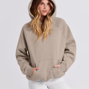 Caracilia Womens Oversized Hoodies Sweatshirts Long Sleeve Fleece Pullover Tops 2024 Preppy Fall Outfits Teen Girls Clothes Khaki M