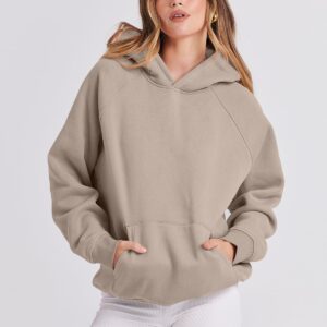 Caracilia Womens Oversized Hoodies Sweatshirts Long Sleeve Fleece Pullover Tops 2024 Preppy Fall Outfits Teen Girls Clothes Khaki M