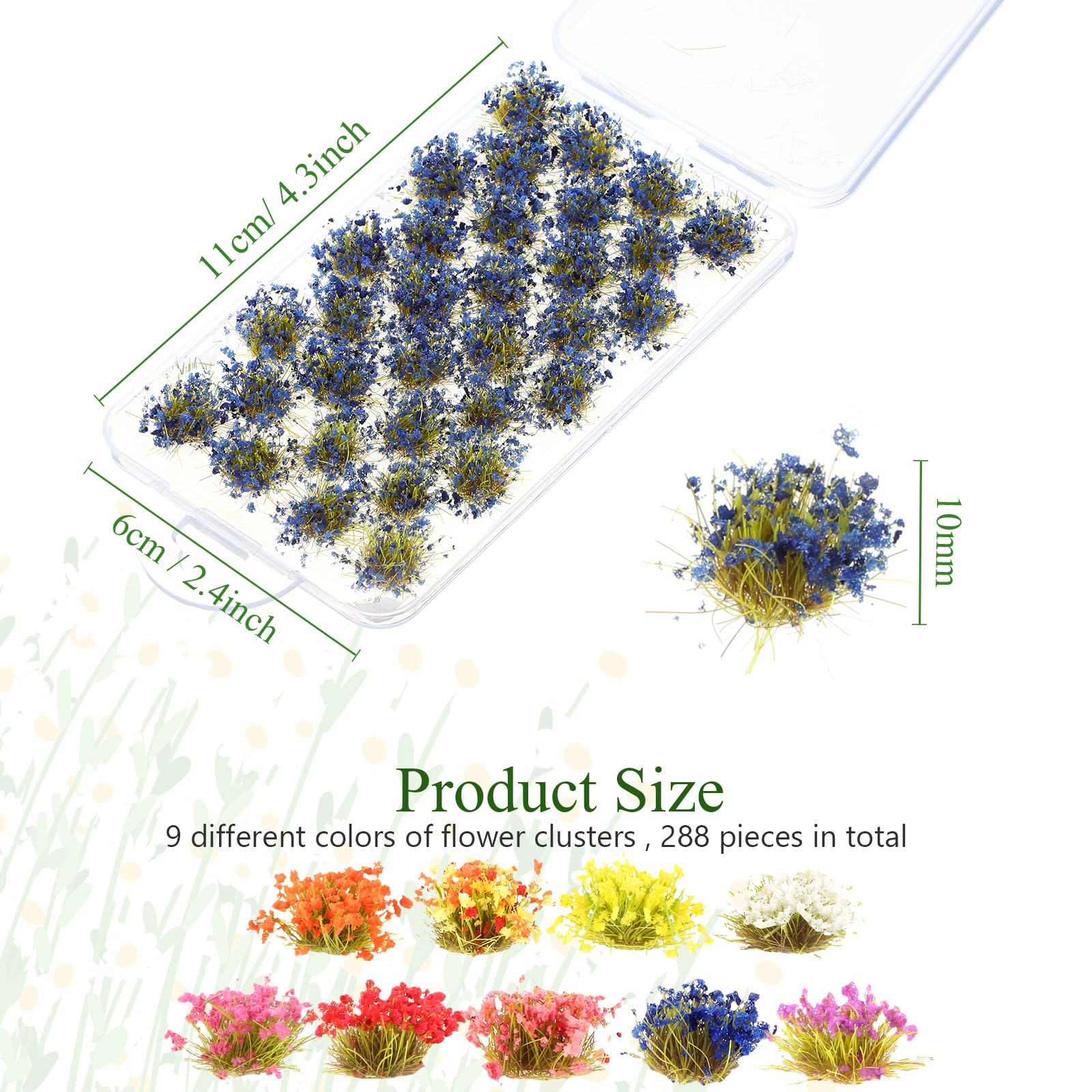 288 Pcs Static Grass Tuft Flower Cluster Vegetation Groups Self Adhesive Artificial Model Grass Tufts DIY Miniature Colorful Flower Cluster for Terrain Railway Scenery Table Landscape (Spring Style)