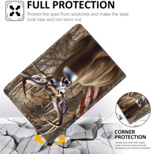 Case for iPad Pro 11 Inch 4th/3rd/2nd/1st Generation 2022/2021/2020/2018, Multi-Angle Smart Stand Cover Auto Sleep/Wake Fit iPad Air 4/5，Camouflage Deer American Flag