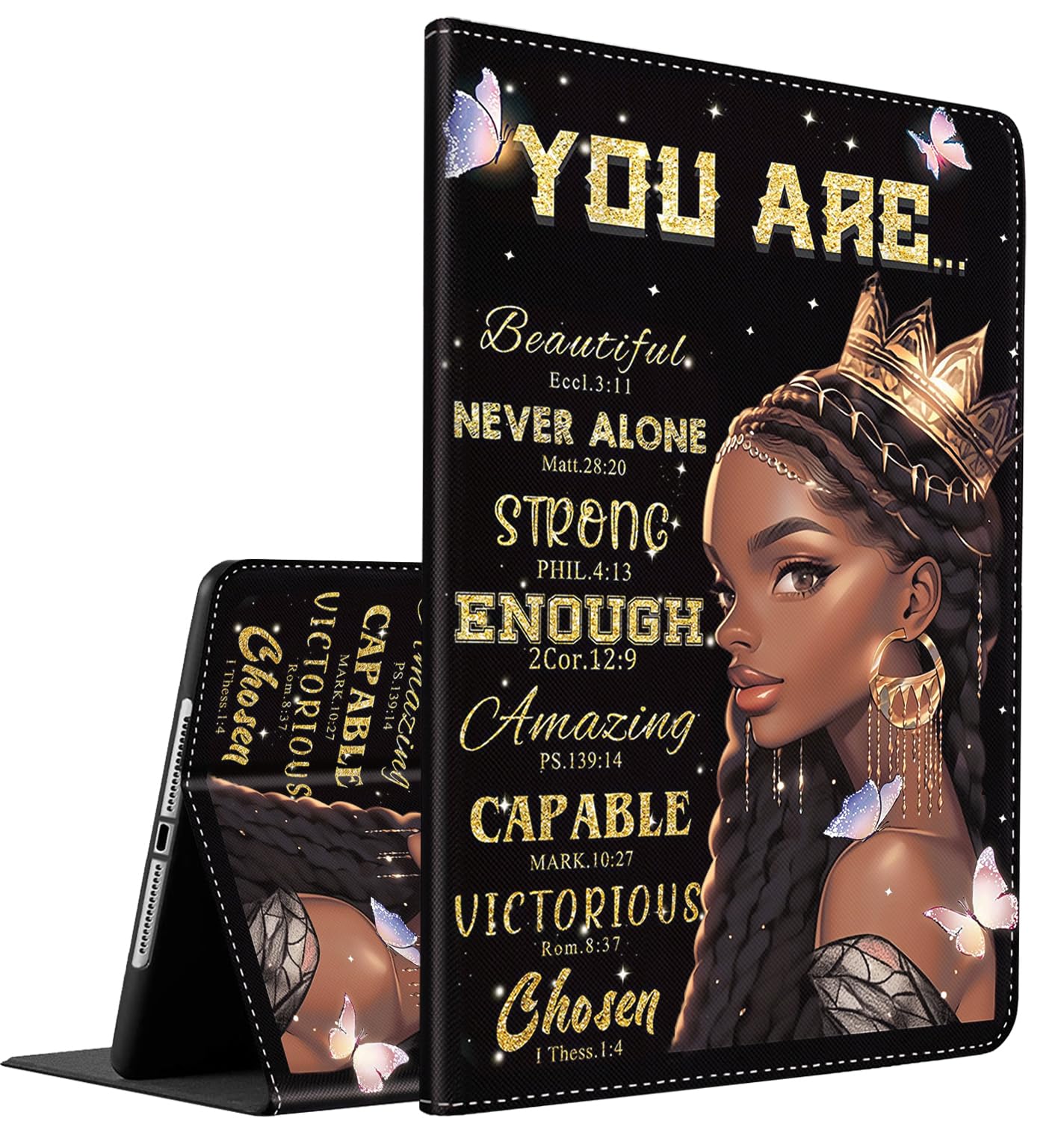 Case for iPad 10.2 9th / 8th / 7th Generation (2021/2020/2019 Model) 10.2 Inch, iPad Air 3 Case/10.5 Inch Pro,Smart Stand Cover Auto Sleep/Wake，African Americans Women Queen with Butterflies