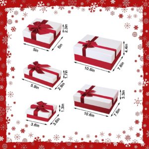 Tenceur 10 Pcs Valentines Gift Boxes with Lids Assorted Sizes Gift Boxes for Presents Gift Box with Ribbon for Christmas, Birthdays, Weddings, Housewarmings, Anniversaries(Red and White)