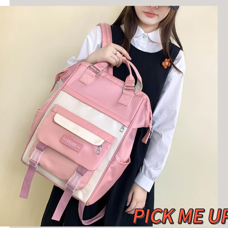 HAPIKI Cute Backpack with Cute Accessories Aesthetic Backpack Cute Kawaii Anti Theft Travel Daypack Season Gifts Backpack (pink)