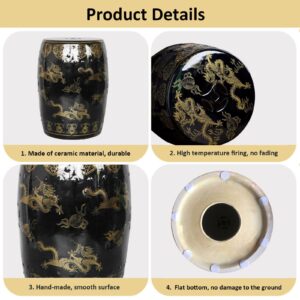 KIROJA Decorative Ceramic Garden Stool, Glazed with Gold-Plated Double Dragon Pearl Shoe Changing Stool Drum Stool, Suitable for Outdoor Garden, Living Room, Balcony, Etc.